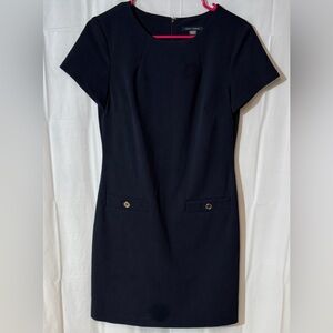 Tommy Hilfiger Layton short sleeve shift dress navy blue with gold buttons.